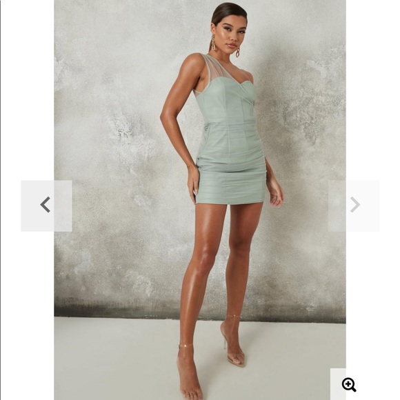 Missguided mesh one shoulder faux leather dress - Picture 2 of 4